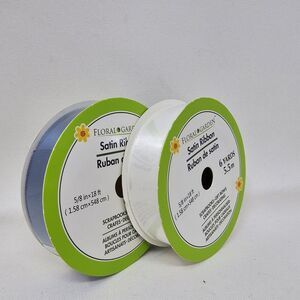 Floral Garden Gold Satin Ribbon (5/8"x18ft) 6 Yards LOT OF‎ 2 White/Navy Crafts